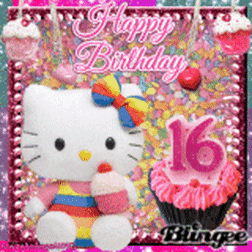 Открытка Открытки на 16 лет - Открытка Hello Kitty с тортом и цифрой 16 | Красивая открытка #38