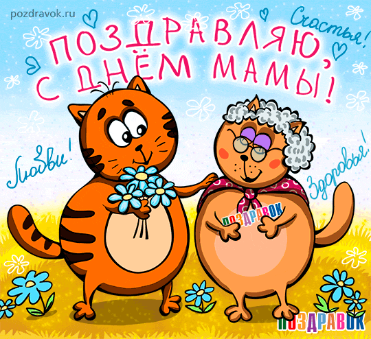Открытка С днем матери - Открытка с котиком и бабушкой  Поздравление с днем рождения | Красивая открытка #126