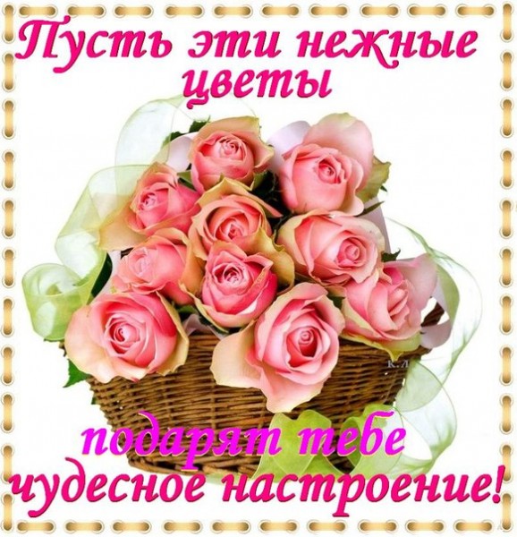 Открытка Для хорошего настроения - Розовые розы в корзине: нежные цветы для вас | Красивая открытка #14