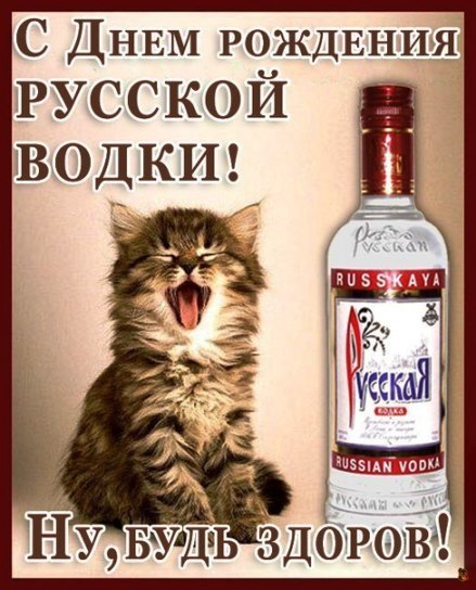 Открытка Открытки на День Рождения Русской Водки - Открытка с котом и водкой: С Днем Рождения! | Красивая открытка #39