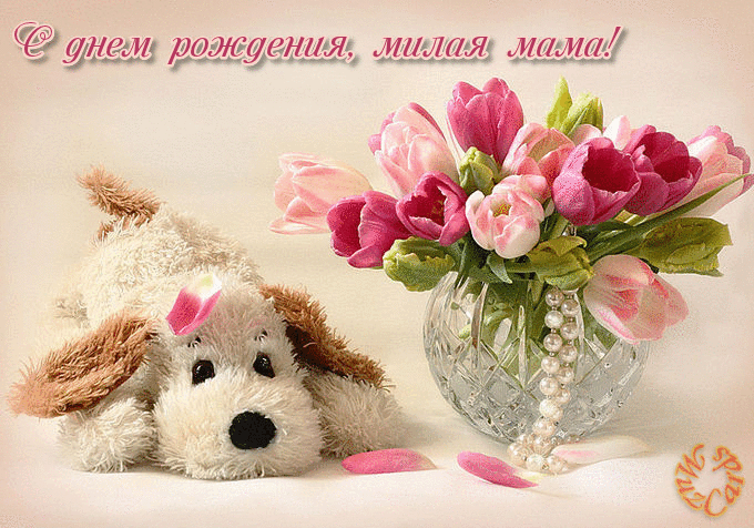 Открытка С днем рождения для мамы - Игрушка, букет, лепестки, открытка | Красивая открытка #40