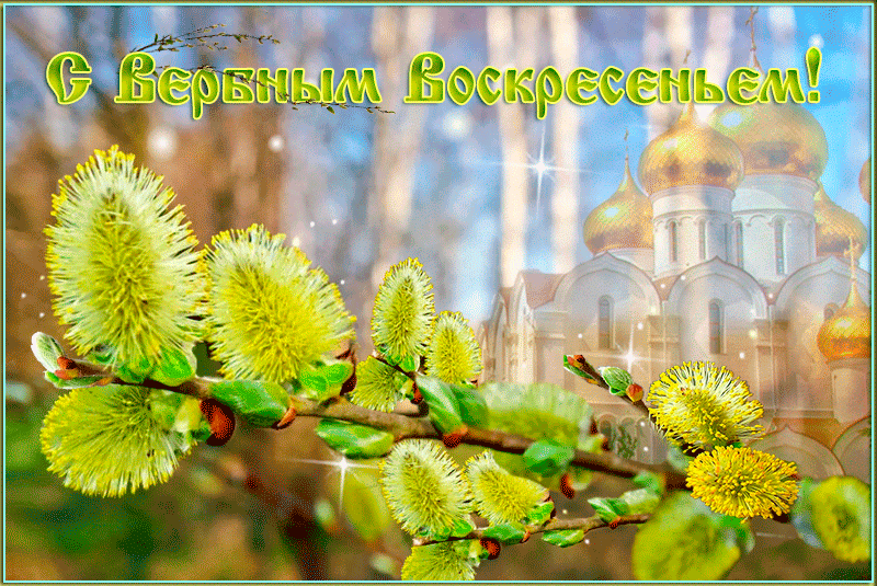 Открытка Вербное Воскресенье - Верба и пасхальный храм: пасхальная открытка | Красивая открытка #152
