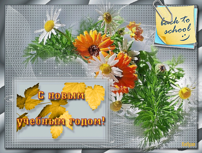 Открытка С днем знаний - Открытка с цветами и осенним листом. С днем знаний! | Красивая открытка #102