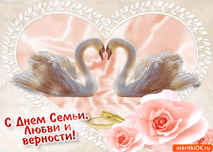 Открытка День семьи, любви и верности - Открытка "День семьи, любви и верности": лебеди и розы | Красивая открытка #12