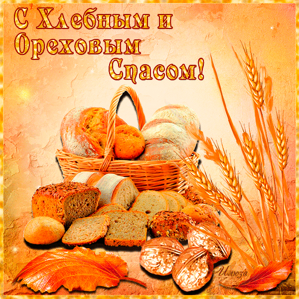 Открытка Ореховый спас. - Открытка с хлебом, орехами и колосьями | Красивая открытка #55