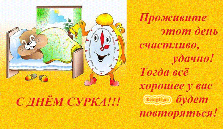 Открытка Открытки с днем сурка - Открытка с бурундуком и часами. С Днём рождения! | Красивая открытка #32