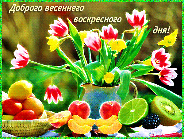 Открытка Открытки на воскресенье - Яркая открытка: цветы, фрукты и солнечное настроение | Красивая открытка #63