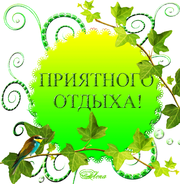 Открытка Хорошего отдыха, отпуска - Открытка: "Приятного Отдыха!" с птицей и зеленью | Красивая открытка #76