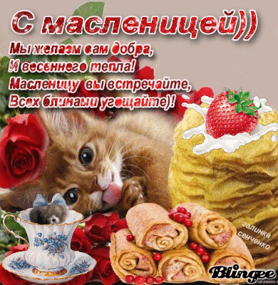 Открытка Масленица - Котенок и блины: С Днем Сладостей! | Красивая открытка #41