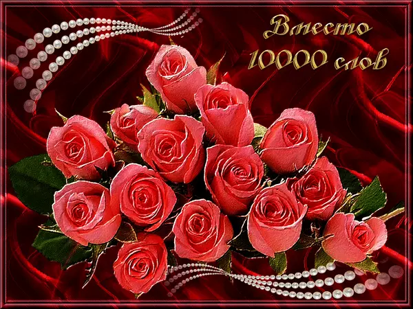 Открытка Вместо 1000 слов - Букет роз на красном фоне | Красивая открытка #26