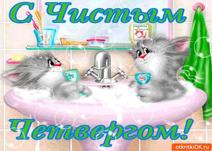 Открытка С чистым четвергом! - Коты в ванной: смешная открытка с котятами | Красивая открытка #11