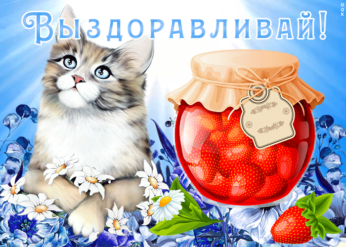 Открытка Выздоравливай - Котенок и клубника в банке  Праздничная открытка | Красивая открытка #10