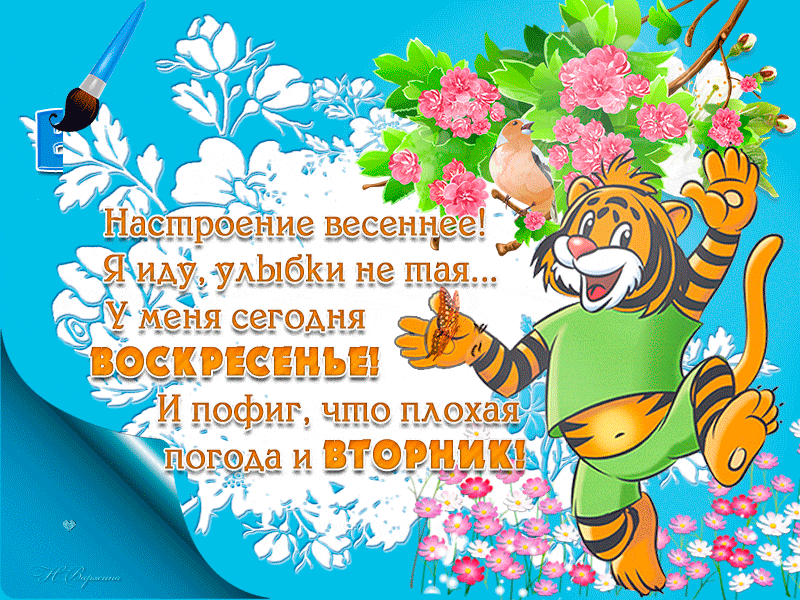 Открытка Открытки на вторник - Открытка с тигром и цветами | Красивая открытка #24
