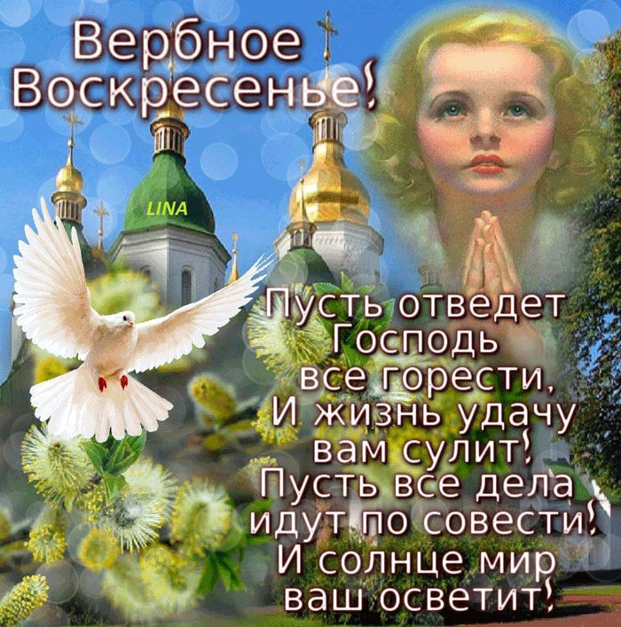 Открытка Вербное Воскресенье - Воскресенье. Господь дарует жизнь и удачу | Красивая открытка #34