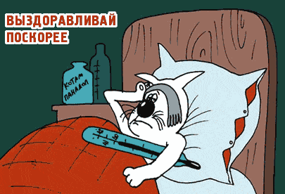 Открытка Открытки скорейшего выздоровления - Больной котик с градусником: открытка с настроением | Красивая открытка #199