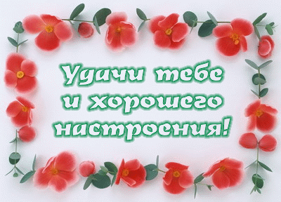 Открытка Удачи - Открытка с красными цветами и надписью "Удачи тебе и хорошего настроения!" | Красивая открытка #111