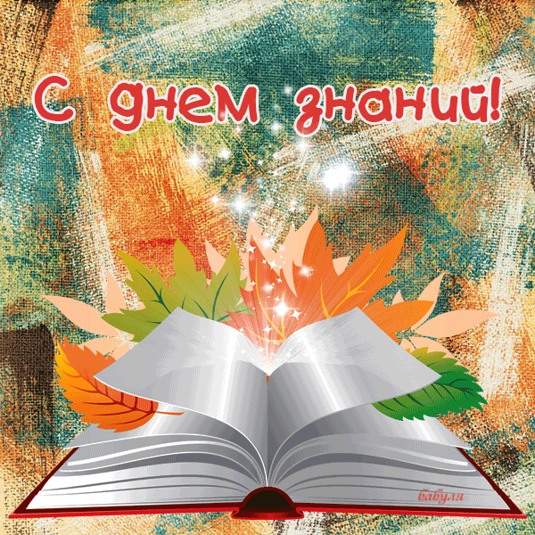 Открытка С днем знаний - Открытка с книгой и осенними листьями | Красивая открытка #103