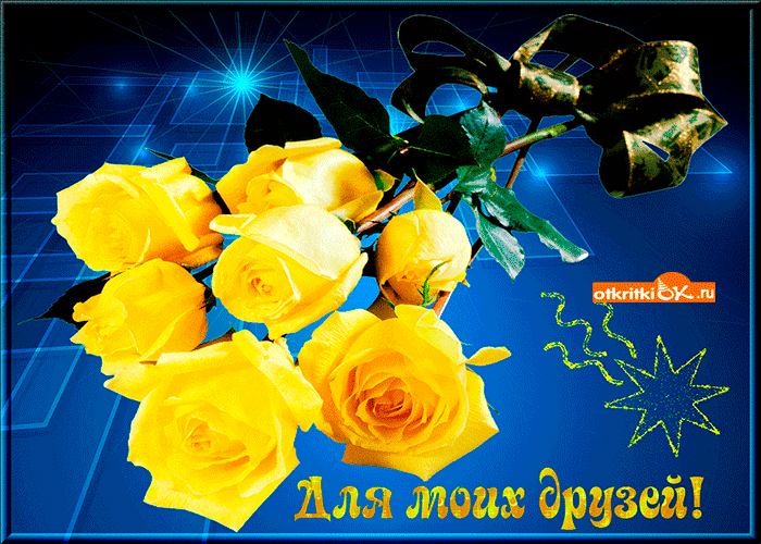 Открытка С желтыми розами - Яркие желтые розы на синем фоне | Красивая открытка #78
