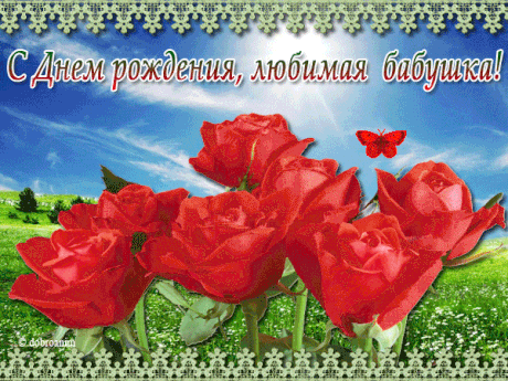 Открытка С днем рождения для бабушки - Открытка с розами: Красные цветы на фоне природы | Красивая открытка #21