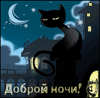 Открытка Открытки на пятницу 13 - Открытка с черным котом на крыше ночью | Красивая открытка #135