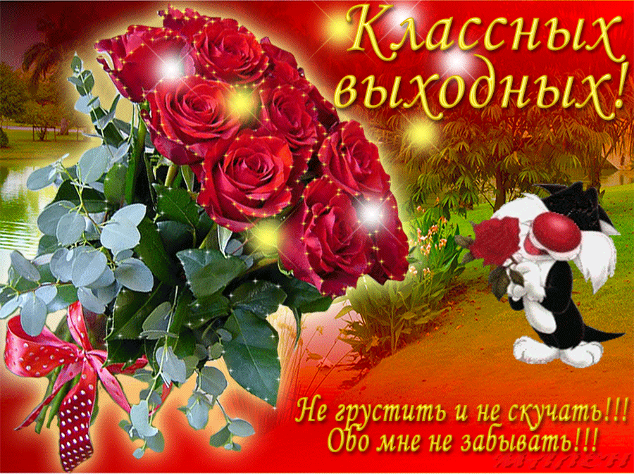 Открытка Открытки хороших выходных - Красивая открытка с красными розами и бабочками | Красивая открытка #189