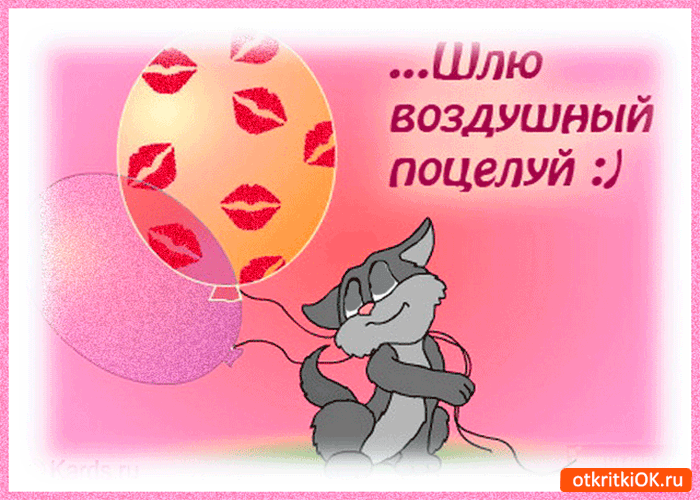 Открытка Открытки целую - Открытка с котом и воздушными поцелуями | Красивая открытка #24