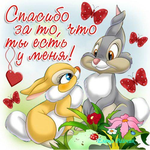 Открытка День спасибо - Открытка с кроликами и цветами | Красивая открытка #76