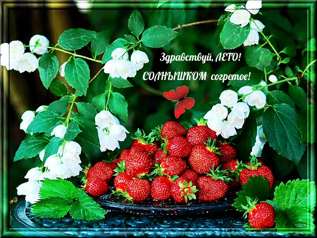 Открытка открытки с первым днем лета  - Клубника и цветы: летняя открытка с ягодами | Красивая открытка #33