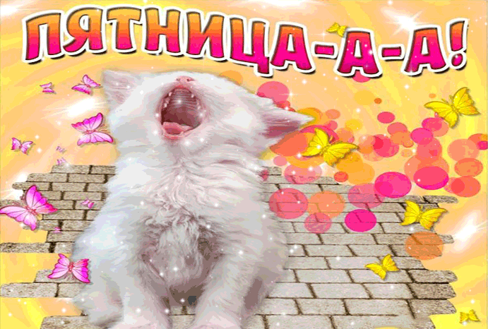 Открытка Открытки на пятницу - Открытка с котенком и бабочками | Красивая открытка #166
