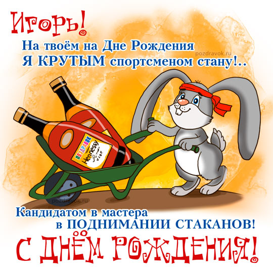 Открытка открытки с именем Игорь - Зайка с бутылкой "Hennessy" - Открытка с Днем Рождения | Красивая открытка #7