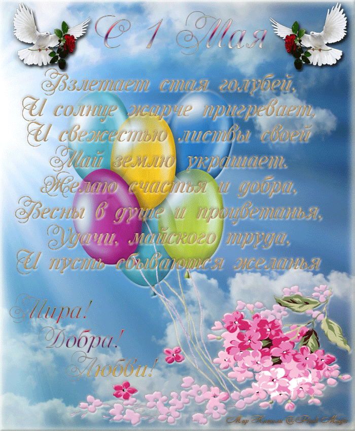 Открытка открытки на 1 мая - Открытка: голуби, цветы, облака | Красивая открытка #41