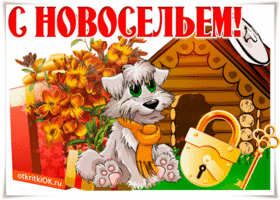 Открытка С новосельем - Открытка с котенком и подарками. | Красивая открытка #73