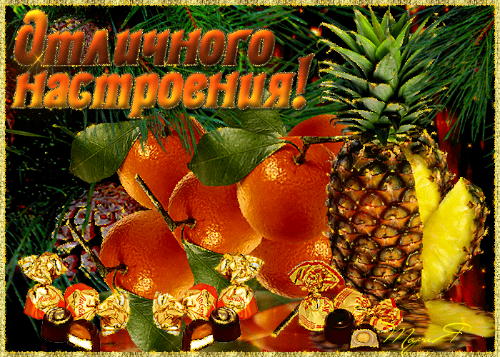 Открытка Открытки хорошего настроения - Апельсины, ананас и конфеты: Новогодняя открытка | Красивая открытка #145
