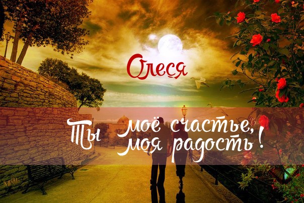 Открытка открытки с именем Олеся  - Открытка: Пара на фоне заката и роз | Красивая открытка #14