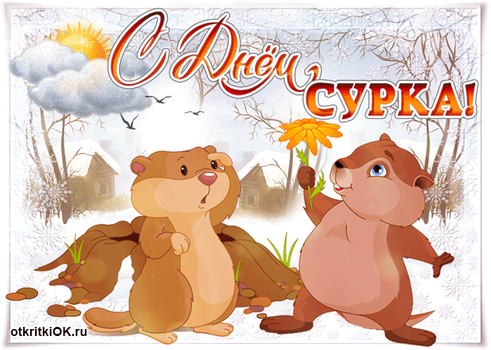 Открытка Открытки с днем сурка - Открытка с сурками на снегу и цветами | Красивая открытка #14