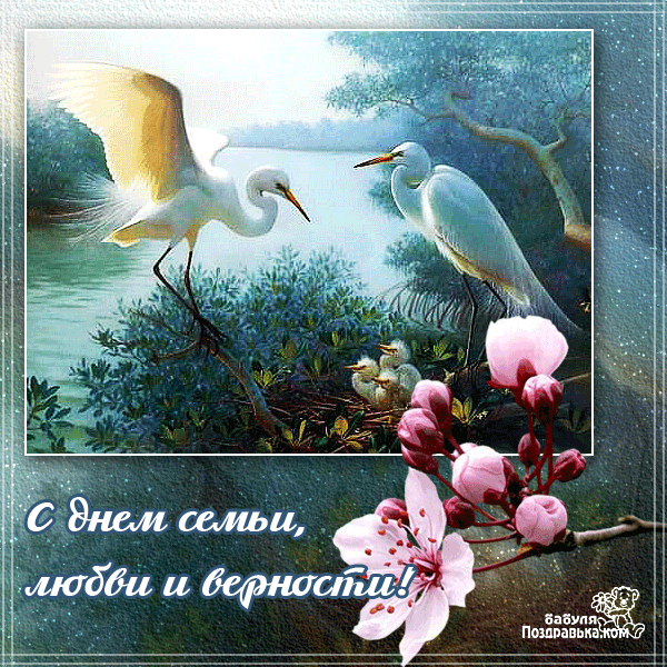 Открытка День семьи, любви и верности - Открытка с цаплями: С Днем семьи, любви и верности! | Красивая открытка #33