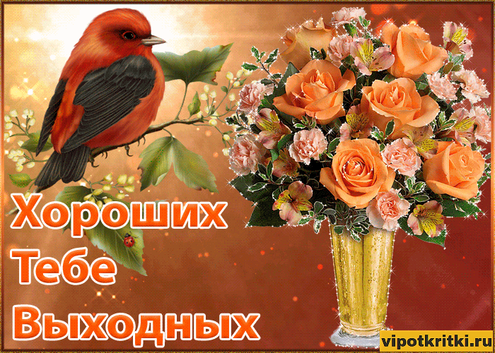 Открытка Открытки хороших выходных - Открытка с птичкой и цветами  Поздравление с выходными | Красивая открытка #83