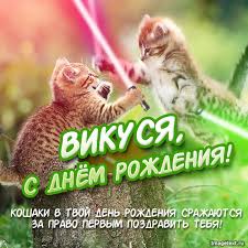Открытка открытки с именем Вика  - Два котенка с мечами: поздравления с Днём Рождения | Красивая открытка #13
