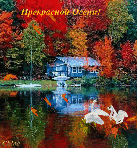 Открытка Открытки осенняя пора - Осенний пейзаж с домом и лебедями | Красивая открытка #7