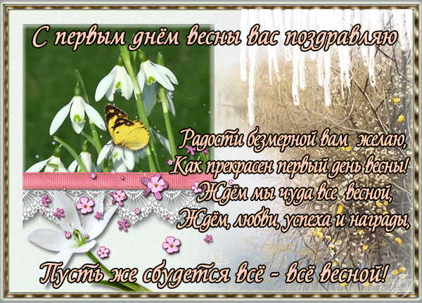 Открытка Открытки с первым днем весны - Открытка с первыми цветами весны: подснежники и цветы | Красивая открытка #50