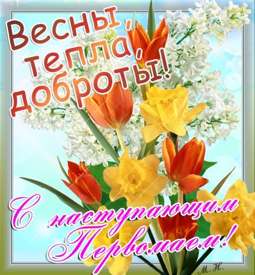Открытка открытки на 1 мая - Открытка с нарциссами и ландышем. | Красивая открытка #9