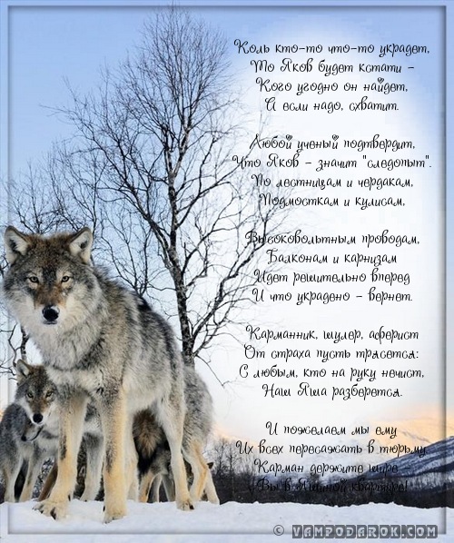Открытка Открытки с именем Яков - Волк в снегу: открытка с зимним пейзажем | Красивая открытка #4