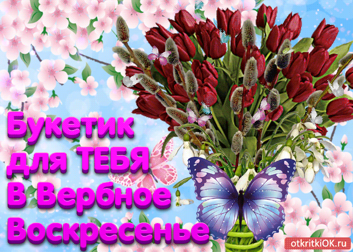 Открытка С вербным воскресеньем - Букет гладиолусов и бабочка: открытка с днем рождения | Красивая открытка #79