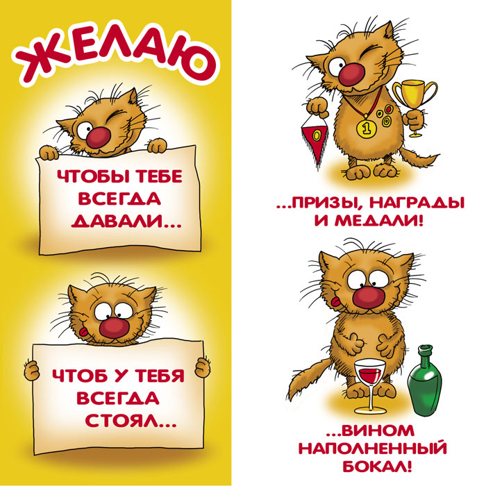 Открытка открытки с приколами на день рождения  - Поздравление с открыткой: кот с вином и медалью | Красивая открытка #2