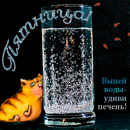 Открытка Открытки на пятницу - Открытка с рыжим котом и стаканом воды | Красивая открытка #49