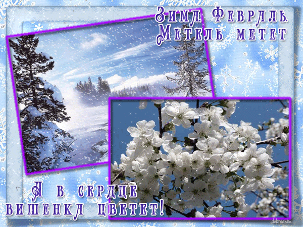 Открытка Открытки весенняя пора - Зимний пейзаж: заснеженный лес и цветущая вишня | Красивая открытка #64