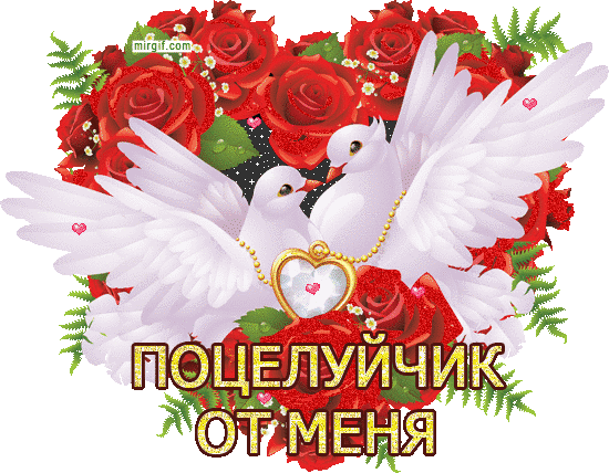 Открытка Открытки целую - Анимированная открытка: Голуби и розы | Красивая открытка #244