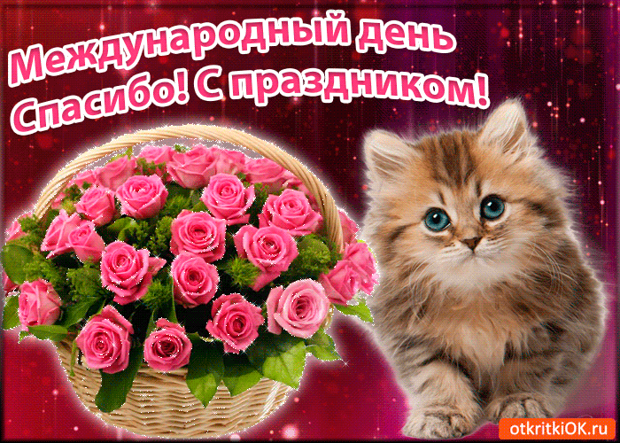 Открытка Открытки с днем спасибо - Открытка с котенком и розами | Красивая открытка #47