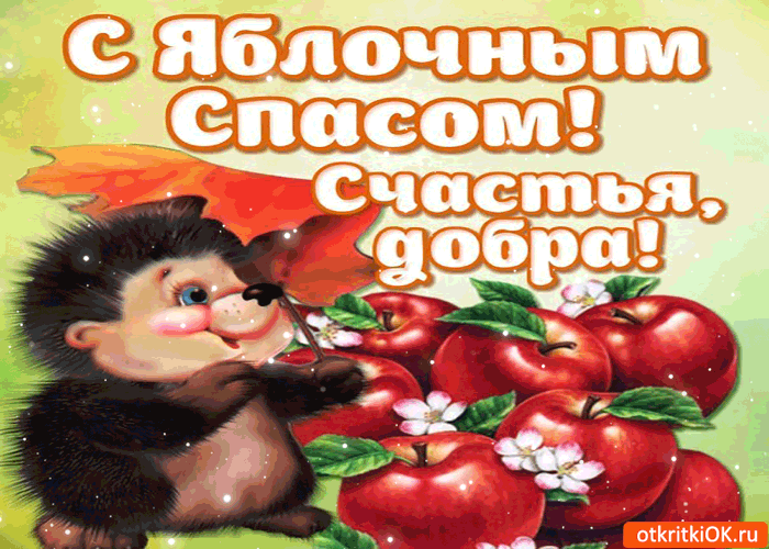 Открытка Яблочный спас - Открытка с ежом и яблоками | Красивая открытка #54