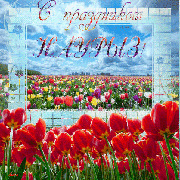 Открытка 22 марта  Наурыз - Поле красных тюльпанов на фоне голубого неба | Красивая открытка #36